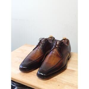 Magnanni Men’s Derby 10.5M/EU 43.5 Tan Dark Brown Burnished Leather Dress Shoes